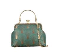 CORIOS Damen Pfau Muster Abendtasche Clutch Handtasche Vintage Umhängetasche mit Abnehmbarer Kette Luxus Polyester Schultertasche Crossbody Tasche für Bankett-Party Abschlussball Grün