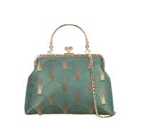 CORIOS Damen Pfau Muster Abendtasche Clutch Handtasche Vintage Umhängetasche mit Abnehmbarer Kette Luxus Polyester Schultertasche Crossbody Tasche für Bankett-Party Abschlussball Grün A
