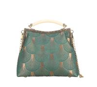 CORIOS Damen Pfau Muster Abendtasche Clutch Handtasche Vintage Umhängetasche mit Abnehmbarer Kette Luxus Polyester Schultertasche Crossbody Tasche für Bankett-Party Abschlussball Grün C