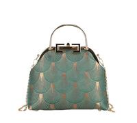 CORIOS Damen Pfau Muster Abendtasche Clutch Handtasche Vintage Umhängetasche mit Abnehmbarer Kette Luxus Polyester Schultertasche Crossbody Tasche für Bankett-Party Abschlussball Grün E