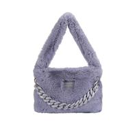 CORIOS Damen Plüsch Handtasche Schultertasche mit Stilvoller Klobiger Kettenverzierung Niedlich Flauschige Tragetasche Elegant Henkeltaschen Tote Beutel für Büro Einkaufen Reisen Alltag Lila Grau L