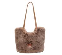 CORIOS Damen Plüsch Schultertasche Flauschige Tasche Niedlich Flauschige Handtasche Große Kapazität Einkaufstaschen Retro Henkeltaschen Elegant Tragetasche Herbst und Winter Tote Beutel Braun