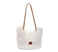 CORIOS Damen Plüsch Schultertasche Flauschige Tasche Niedlich Flauschige Handtasche Große Kapazität Einkaufstaschen Retro Henkeltaschen Elegant Tragetasche Herbst und Winter Tote Beutel Beige