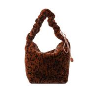 CORIOS Damen Plüsch Schultertasche Flauschige Tasche Niedlich Flauschige Handtasche Leopard Zebra Druck Umhängetasche Großes Henkeltaschen Elegant Tote Beutel Tragetasche Leopardenmuster Braun
