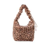 CORIOS Damen Plüsch Schultertasche Flauschige Tasche Niedlich Flauschige Handtasche Leopard Zebra Druck Umhängetasche Großes Henkeltaschen Elegant Tote Beutel Tragetasche Leopardenmuster Khaki