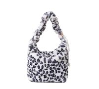 CORIOS Damen Plüsch Schultertasche Flauschige Tasche Niedlich Flauschige Handtasche Leopard Zebra Druck Umhängetasche Großes Henkeltaschen Elegant Tote Beutel Tragetasche Leopardenmuster Weiß
