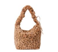 CORIOS Damen Plüsch Schultertasche Flauschige Tasche Niedlich Flauschige Handtasche Leopard Zebra Druck Umhängetasche Großes Henkeltaschen Elegant Tote Beutel Tragetasche Leopardenmuster Gelb