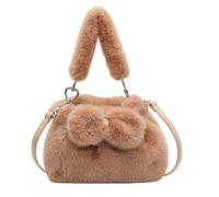 CORIOS Damen Plüsch Schultertasche Niedlich Flauschige Handtasche Flauschige Tasche Klein Henkeltaschen Einkaufstaschen Leichte Tragetasche Umhängetasche Mode Reisen Büro Tote Beutel Braun