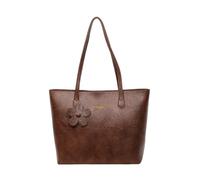 CORIOS Damen PU Leder Aktentasche Laptoptasche Tote Handtasche mit Schöner Blumenanhänger Große Kapazität Schultertasche Elegant Henkeltasche für Reisen Einkaufen Arbeiten Business Braun