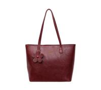 CORIOS Damen PU Leder Aktentasche Laptoptasche Tote Handtasche mit Schöner Blumenanhänger Große Kapazität Schultertasche Elegant Henkeltasche für Reisen Einkaufen Arbeiten Business Rot