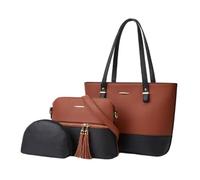 CORIOS Damen PU Leder Handtasche 3pcs Set Schultertasche Groß Umhängetasche Tragetasche Henkeltaschen mit Fransen Elegant Henkeltasche Alltag Arbeit Einkaufen Reisen Tote Beutel Braun Schwarz