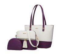CORIOS Damen PU Leder Handtasche 3pcs Set Schultertasche Groß Umhängetasche Tragetasche Henkeltaschen mit Fransen Elegant Henkeltasche Alltag Arbeit Einkaufen Reisen Tote Beutel Weiß Lila