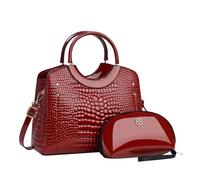 CORIOS Damen PU Leder Handtasche Krokodil-Muster Schultertaschen Wasserdicht Umhängetaschen Große Kapazität Tragetasche Henkeltaschen Retro Tote Beutel Elegant Messenger-Tasche 2pcs Rot