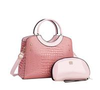 CORIOS Damen PU Leder Handtasche Krokodil-Muster Schultertaschen Wasserdicht Umhängetaschen Große Kapazität Tragetasche Henkeltaschen Retro Tote Beutel Elegant Messenger-Tasche 2pcs Rosa