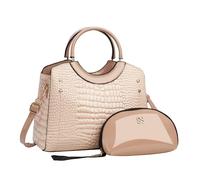 CORIOS Damen PU Leder Handtasche Krokodil-Muster Schultertaschen Wasserdicht Umhängetaschen Große Kapazität Tragetasche Henkeltaschen Retro Tote Beutel Elegant Messenger-Tasche 2pcs Khaki