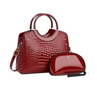 CORIOS Damen PU Leder Handtasche Krokodil-Muster Schultertaschen Wasserdicht Umhängetaschen Große Kapazität Tragetasche Henkeltaschen Retro Tote Beutel Elegant Messenger-Tasche 2pcs Rot