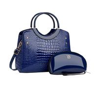 CORIOS Damen PU Leder Handtasche Krokodil-Muster Schultertaschen Wasserdicht Umhängetaschen Große Kapazität Tragetasche Henkeltaschen Retro Tote Beutel Elegant Messenger-Tasche 2pcs Blau