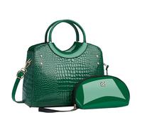 CORIOS Damen PU Leder Handtasche Krokodil-Muster Schultertaschen Wasserdicht Umhängetaschen Große Kapazität Tragetasche Henkeltaschen Retro Tote Beutel Elegant Messenger-Tasche 2pcs Grün