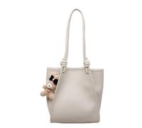 CORIOS Damen PU Leder Handtasche Schultertasche mit Lieblichem Bären-Anhänger Großkapazität Tragetasche Büro Reisen Arbeiten Business Alltag Tote Henkeltaschen Beige