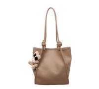 CORIOS Damen PU Leder Handtasche Schultertasche mit Lieblichem Bären-Anhänger Großkapazität Tragetasche Büro Reisen Arbeiten Business Alltag Tote Henkeltaschen Khaki