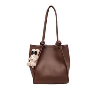 CORIOS Damen PU Leder Handtasche Schultertasche mit Lieblichem Bären-Anhänger Großkapazität Tragetasche Büro Reisen Arbeiten Business Alltag Tote Henkeltaschen Kaffee