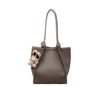 CORIOS Damen PU Leder Handtasche Schultertasche mit Lieblichem Bären-Anhänger Großkapazität Tragetasche Büro Reisen Arbeiten Business Alltag Tote Henkeltaschen Grau