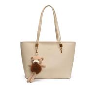 CORIOS Damen PU Leder Handtasche Schultertasche mit Süßer Bäranhänger Großkapazitäter Aktenkoffer mit Reißverschluss Stylische Henkeltasche für Büro Arbeit Reise Geschäft Weiß