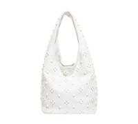 CORIOS Damen PU Leder Handtasche Stylische Nieten-Geschmückte Schulter Unterarm Tasche Eimer Tasche mit Kleinkapazität Arbeiten Einkaufen Reisen Tote Beutel Tragetasche Weiß