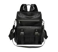 CORIOS Damen PU Leder Rucksack Mehrfach Taschen Tagesrucksack Umhängetasche für Frauen Umwandlungs Schulranzen Handtasche Retro Daypacks Schulrucksack für Reisen Einkaufen Alltag Schwarz