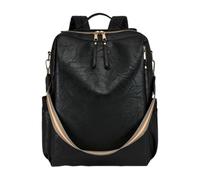 CORIOS Damen PU Leder Rucksack Schulranzen mit Vielfältigen Taschenfächern Großes Schulrucksack Elegant Handtasche Schultasche Retro Daypacks Vintage Tagesrucksack für Reisen und Arbeit Schwarz