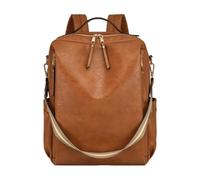CORIOS Damen PU Leder Rucksack Schulranzen mit Vielfältigen Taschenfächern Großes Schulrucksack Elegant Handtasche Schultasche Retro Daypacks Vintage Tagesrucksack für Reisen und Arbeit Gelbbraun