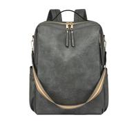 CORIOS Damen PU Leder Rucksack Schulranzen mit Vielfältigen Taschenfächern Großes Schulrucksack Elegant Handtasche Schultasche Retro Daypacks Vintage Tagesrucksack für Reisen und Arbeit Grau