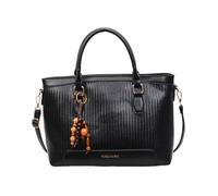 CORIOS Damen PU Ledergewebe Tote Handtasche Schultertasche mit Großer Umhängetasche mit Exquisitem Holzperlen-Anhänger Elegant Aktenkoffer Henkeltasche für Büro Arbeit Geschäft Reise Schwarz