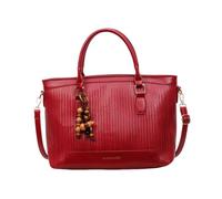 CORIOS Damen PU Ledergewebe Tote Handtasche Schultertasche mit Großer Umhängetasche mit Exquisitem Holzperlen-Anhänger Elegant Aktenkoffer Henkeltasche für Büro Arbeit Geschäft Reise Weinrot