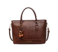 CORIOS Damen PU Ledergewebe Tote Handtasche Schultertasche mit Großer Umhängetasche mit Exquisitem Holzperlen-Anhänger Elegant Aktenkoffer Henkeltasche für Büro Arbeit Geschäft Reise Braun