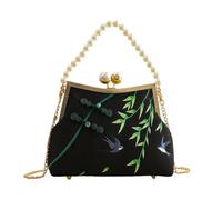 CORIOS Damen Quasten Abendtasche Bambus-Stickerei Clutch Brautbörse Handtasche aus Polyester Schultertasche Umhängetasche mit Abnehmbarer Kette für Hochzeit Anlässe Festliche Schwarz B
