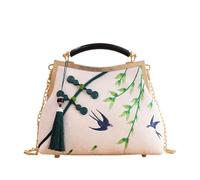 CORIOS Damen Quasten Abendtasche Bambus-Stickerei Clutch Brautbörse Handtasche aus Polyester Schultertasche Umhängetasche mit Abnehmbarer Kette für Hochzeit Anlässe Festliche Weiß A