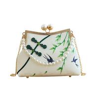 CORIOS Damen Quasten Abendtasche Bambus-Stickerei Clutch Brautbörse Handtasche aus Polyester Schultertasche Umhängetasche mit Abnehmbarer Kette für Hochzeit Anlässe Festliche Weiß B