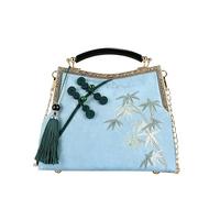 CORIOS Damen Quasten Abendtasche Bambus-Stickerei Clutch Brautbörse Handtasche aus Polyester Schultertasche Umhängetasche mit Abnehmbarer Kette für Hochzeit Anlässe Festliche Hellblau