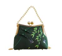 CORIOS Damen Quasten Abendtasche Bambus-Stickerei Clutch Brautbörse Handtasche aus Polyester Schultertasche Umhängetasche mit Abnehmbarer Kette für Hochzeit Anlässe Festliche Dunkelgrün B