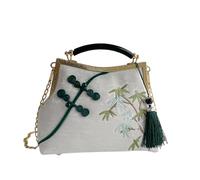 CORIOS Damen Quasten Abendtasche Bambus-Stickerei Clutch Brautbörse Handtasche aus Polyester Schultertasche Umhängetasche mit Abnehmbarer Kette für Hochzeit Anlässe Festliche Silberweiß
