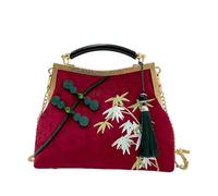 CORIOS Damen Quasten Abendtasche Bambus-Stickerei Clutch Brautbörse Handtasche aus Polyester Schultertasche Umhängetasche mit Abnehmbarer Kette für Hochzeit Anlässe Festliche Weinrot