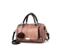 CORIOS Damen Retro Handtasche Schultertaschen mit Vintage Blumenanhänger PU Leder Boston Tasche Umhängetaschen Elegant Messenger Tasche Tragetasche mit Abnehmbarer Schulterriemen Dunkelrosa