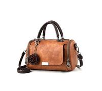 CORIOS Damen Retro Handtasche Schultertaschen mit Vintage Blumenanhänger PU Leder Boston Tasche Umhängetaschen Elegant Messenger Tasche Tragetasche mit Abnehmbarer Schulterriemen Erdiges Gelb