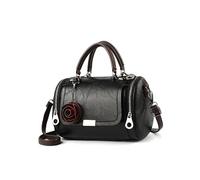 CORIOS Damen Retro Handtasche Schultertaschen mit Vintage Blumenanhänger PU Leder Boston Tasche Umhängetaschen Elegant Messenger Tasche Tote Beutel Tragetasche mit Abnehmbarer Schulterriemen Schwarz