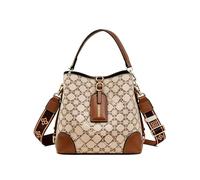 CORIOS Damen Retro Schultertasche Umhängetasche PU Leder Handtasche Eimer Tasche mit Vintage-Muster Elegant Tote Beutel Klein Tragetasche Reisen Einkaufen Arbeit Henkeltaschen Kreismuster Khaki