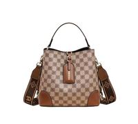CORIOS Damen Retro Schultertasche Umhängetasche PU Leder Handtasche Eimer Tasche mit Vintage-Muster Elegant Tote Beutel Klein Tragetasche Reisen Einkaufen Arbeit Henkeltaschen Kariert Khaki