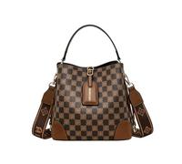 CORIOS Damen Retro Umhängetasche Eimer Tasche mit Vintage-Muster PU Leder Handtasche Schultertasche Klein Tote Beutel Henkeltaschen Elegant Tragetasche für Reisen Einkaufen Arbeit Kariert Kaffee
