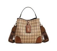 CORIOS Damen Retro Umhängetasche Eimer Tasche mit Vintage-Muster PU Leder Handtasche Schultertasche Klein Tote Beutel Henkeltaschen Elegant Tragetasche für Reisen Einkaufen Arbeit Rautenmuster Khaki