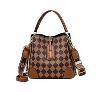 CORIOS Damen Retro Umhängetasche Eimer Tasche mit Vintage-Muster PU Leder Handtasche Schultertasche Klein Tote Beutel Henkeltaschen Elegant Tragetasche für Reisen Einkaufen Arbeit Rautenmuster Kaffee